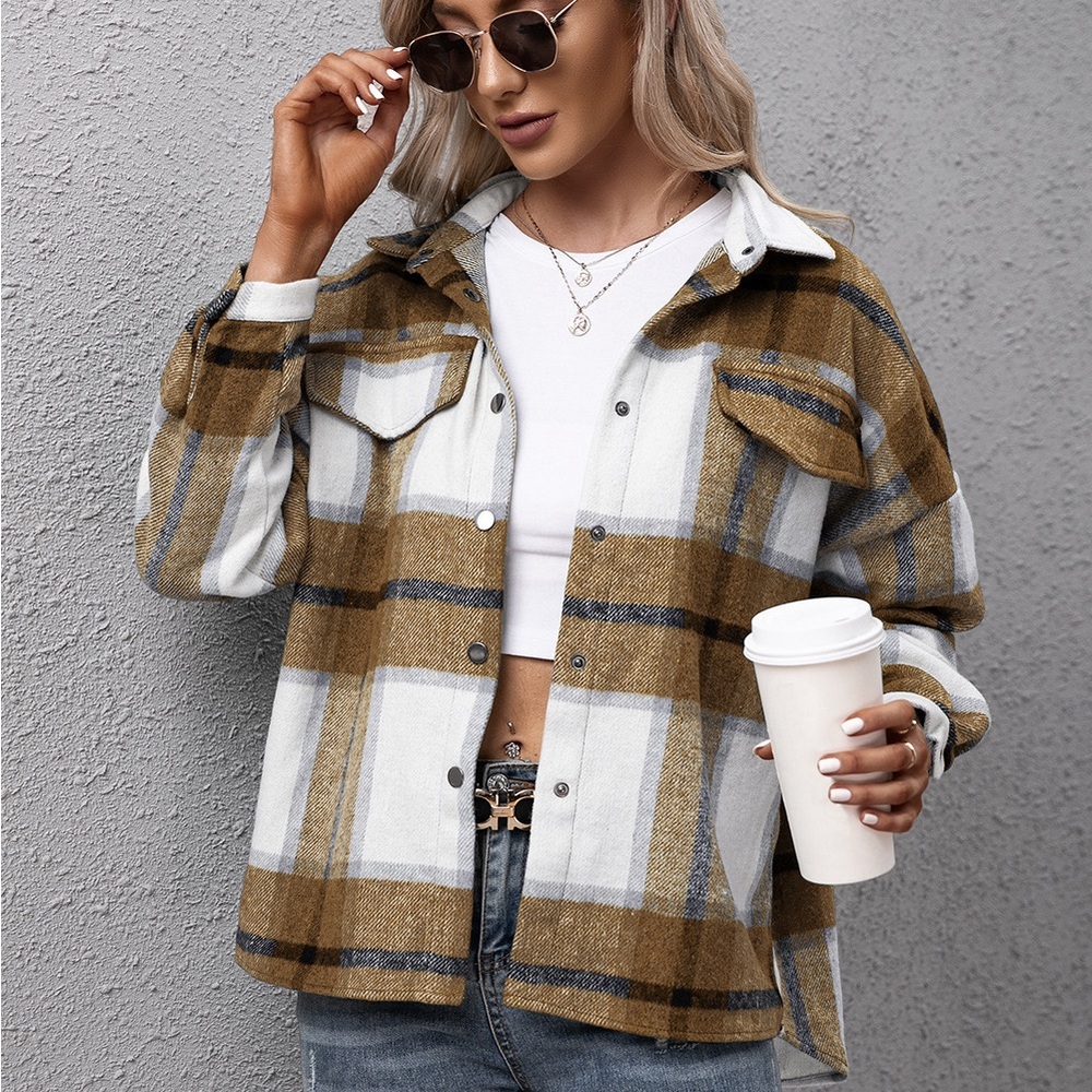 Plaid Long Sleeve Shirt Jacket - Picture 4 of 10